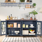 Joaxswe Large Sideboard Buffet Cabinet with Storage, 63" Farmhouse Navy Blue Kitchen Coffee Wine Bar Cabinet with 4 Glass Doors, Mid Century Modern Wood Side Board Table for Dining Room, Living Room