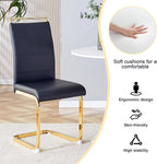 Dining Chairs Set 4, Armless Black Kitchen Chairs,Waterproof Faux Leather Dinner Chairs with Upholstered Seat,Armless Side Chairs with Gold Metal Frame for Kitchen Dining Room