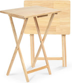 PJ Wood Folding TV Tray Tables, Natural Finish, 2-Piece Set | Solid Wood, 14.57x19.09x26 in, No Assembly Required, 12.7 kg Capacity, Rectangular Top, Indoor Use