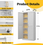 Steeloong 71"Metal Pantry Storage Cabinet with Doors & 4 Adjustable Shelves | Kitchen Pantry Cabinet,White Kitchen Cabinet with 2 Gold Handles,Tall Cabinet for Livingroom,Pantry, Bathroom,Kitchen