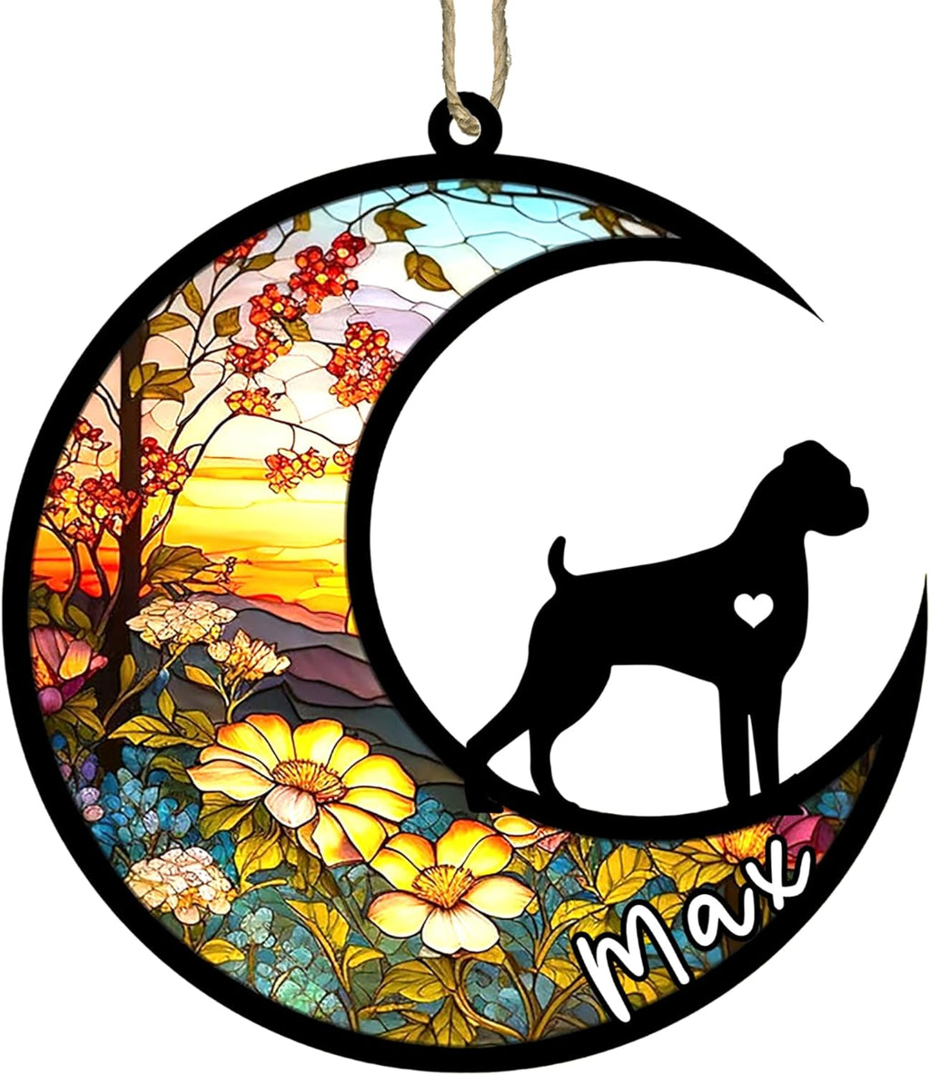 Personalized Dog Memorial, Custom Name Boxer Dog Christmas Ornament with Name, Custom Breeds, Pet Loss Light Catcher, Gifts for Lovers Loss of Pet Sympathy on Mothers Day Christmas