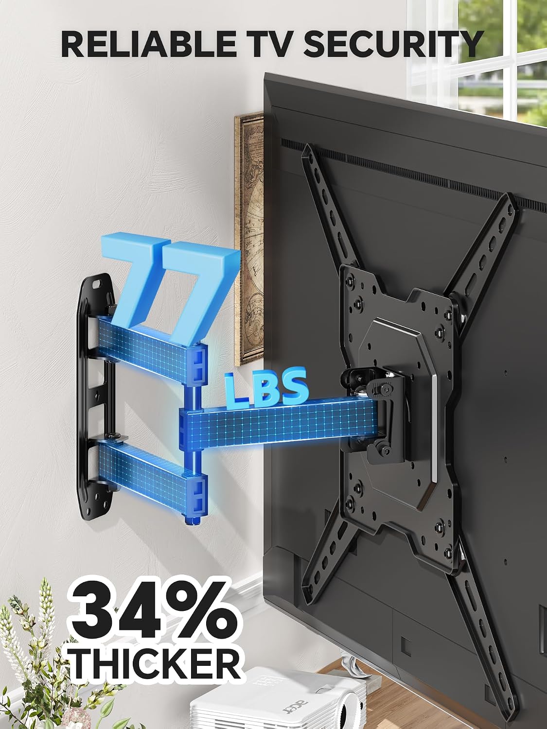 Simple Trending TV Wall Mount Full Motion for 26" to 60" TVs and Flat Panels, TV Motion Bracket Swivel Tilt Extension Rotation Max VESA 400x400mm up to 77lbs, Black
