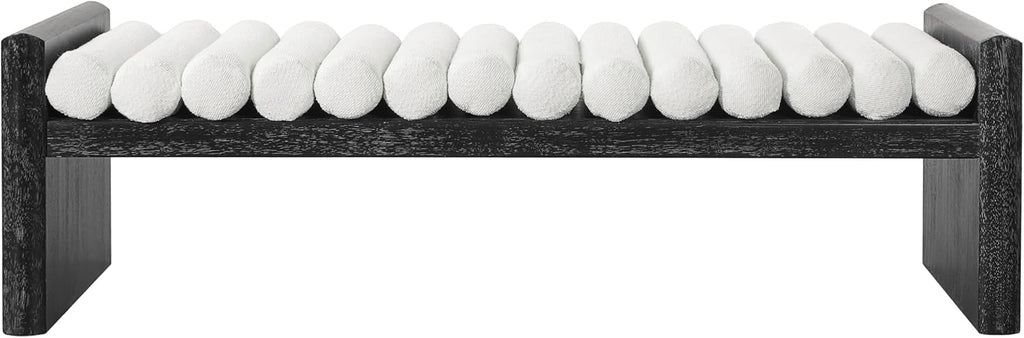 Virubi 62.8" Modern Chenille Upholstered End Bed Bench with Rolled Cushions, Rubberwood Frame Ottoman Bench, Oversized Entryway Shoe Bench for Bedroom Living Room Dining (Black, 62.8")