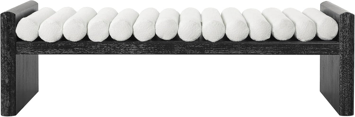 Virubi 62.8" Modern Chenille Upholstered End Bed Bench with Rolled Cushions, Rubberwood Frame Ottoman Bench, Oversized Entryway Shoe Bench for Bedroom Living Room Dining (Black, 62.8")