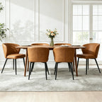 Dining Chairs Set of 2, Caramel Brown Mid-Century Modern Faux Leather Upholstered Chairs, Ergonomic Curved Backrest, Metal Legs, Easy-to-Clean for Kitchen, Dining Room, Living Room
