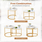 LDAILY Nesting Coffee Table Set with Marble-Look Top, 2-Piece | Golden Steel Frame, Easy Assembly, Accent Stacking Side Table, for Bedroom, Living Room, Apartment