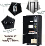 LOKO Kitchen Pantry Storage Cabinet, Modern Kitchen Cupboard with Adjustable Shelves and Anti-toppling Device, Multifunctional Floor Cabinet, 24 x 13 x 48.5 inches (Black)
