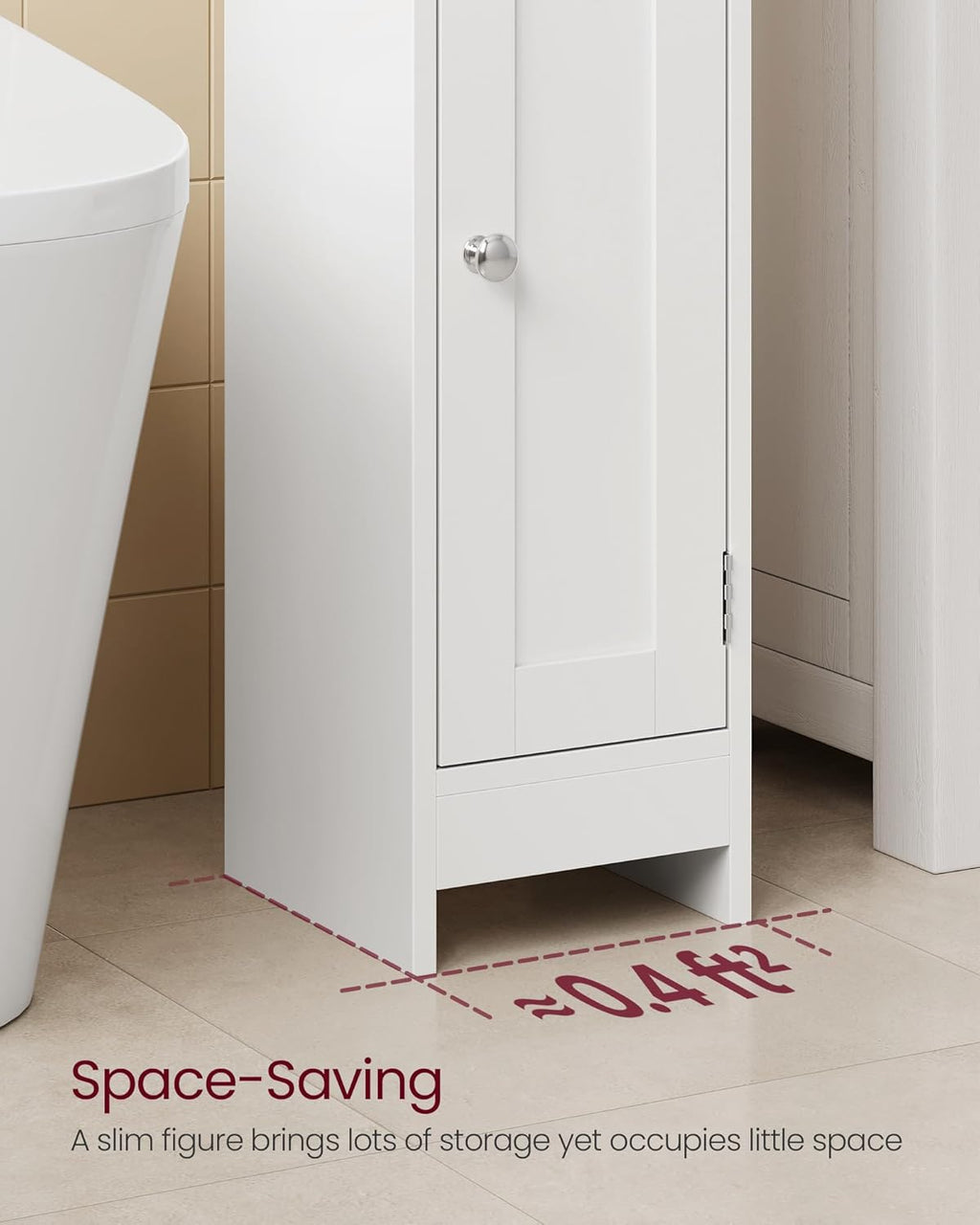 VASAGLE Small Storage Corner Floor Cabinet with Door, 7.9 x 7.1 x 31.5 Inches, Narrow Toilet Paper Storage Holder, Adjustable Shelves, for Bathroom, Living Room, Small Spaces, Cloud White UBBC310W01