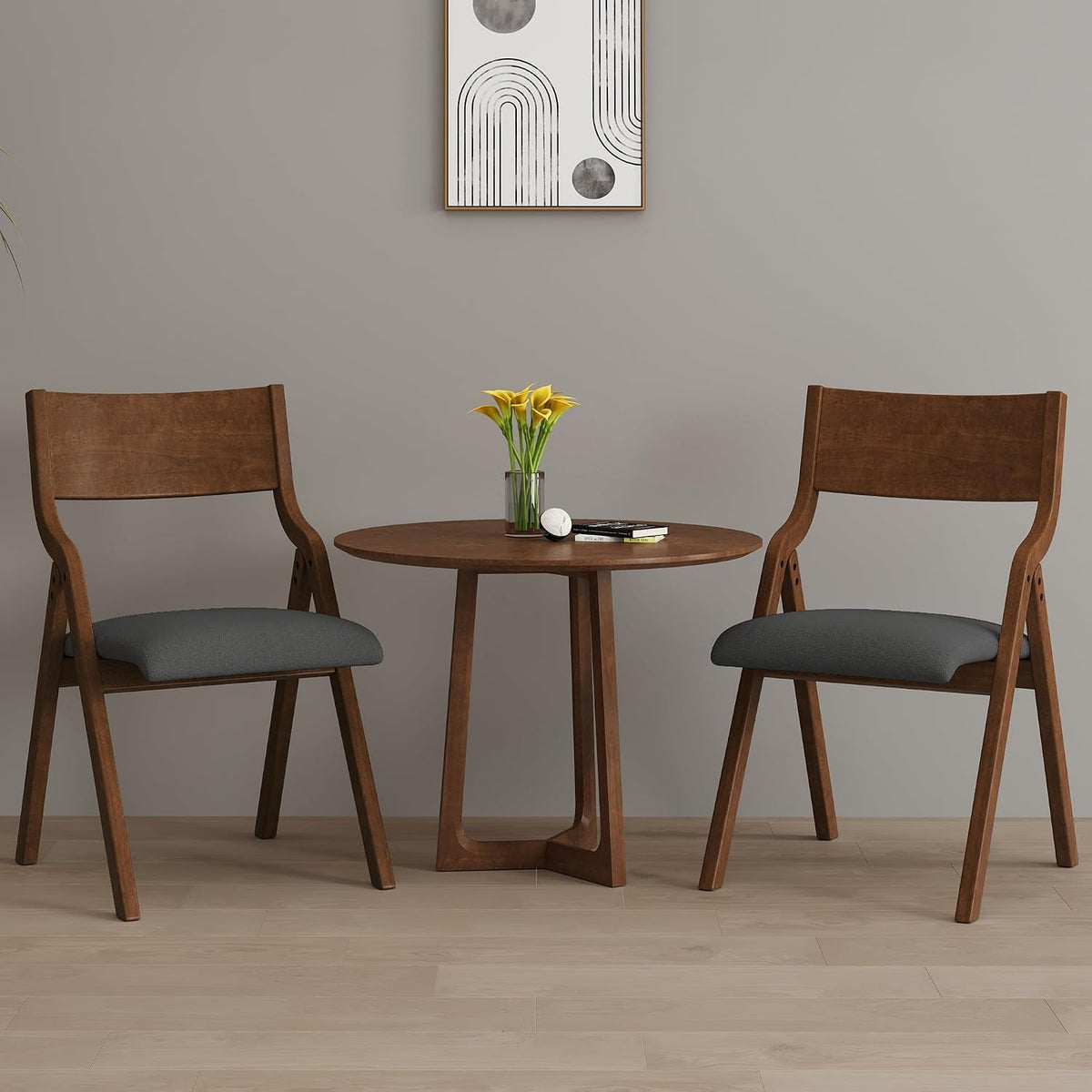 Folding Upholstered Dining Chairs 2-Piece Set,Ready to go | Upholstered with padded Seat, Solid Wood legs, Modern Side Chair, No Assembly Required,Foldable & Space-Saving