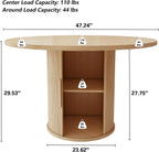 weselon 47 inch Round Dining Table for 4, Kitchen Table Dinner Table with 2-Layer Storage Shelf and Wood Slide Door for Home Dining Room Living Room (Natural)