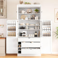 Large Freestanding Kitchen Pantry Cabinet, Cupboard Storage Cabinet with Adjustable Shelves, Door Shelves, Drawers and Wine Racks for Kitchen, Dining Room (White)