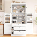 roomfitters 77'' Kitchen Pantry Organizers and Storage Kitchen Cabinet, with Door Spice Racks, Wine Rack, 3 Drawers, White