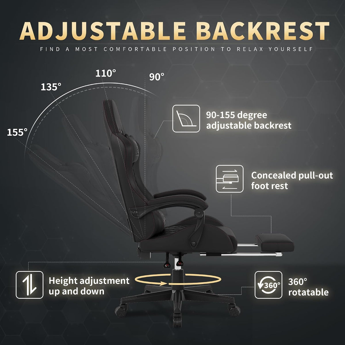 Gamtimer Gaming Chair, 400 LB Weight Capacity,with Pocket Spring Cushion | Ergonomic Backrest Office Chair,Leather, with Headrest and Lumbar Support, Footrest, Suitable for Adults(Black)