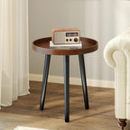 Giantex Round End Table, Mid Century Modern Side Table with Wooden Tray & Bamboo Legs, Sofa Couch Accent Table, Small Coffee Table for Small Space Living Room, Nightstand for Bedroom, Walnut