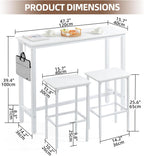 Finnhomy 47" Industrial Bar Table Set with 2 Stools - Counter Height Dining & Pub Table for Small Spaces, Kitchen, Apartment, Breakfast Nook - Metal & Wood, Space-Saving Furniture - White