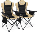 Camping Chairs for Adults, Heavy Duty Camping Chairs 2 Pack, Folding Chairs for Outside, Support 380 LBS, Portable Travel Outdoor Camp Chair with Cup Holder & Cooler Bag, Sports Chairs, Khaki
