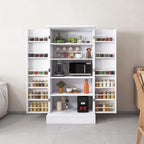kepptory 47” Pantry Cabinet, Kitchen Pantry Storage Cabinet with Doors and Adjustable Shelves,Freestanding Buffet Cupboards Sideboard for Living Room and Dinning Room (White)