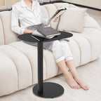 C-Shaped Side Table, Iron End Table, Couch Side Table for Living Room, Study Room, Bedroom & Office (Black)