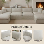 Modular Sectional Sofa Cloud Couch,Down Filled Comfy Cloud Modern Sofa,Light Beige Linen L Shape Oversized Couch Cushion Covers Removable Furniture for Living Room