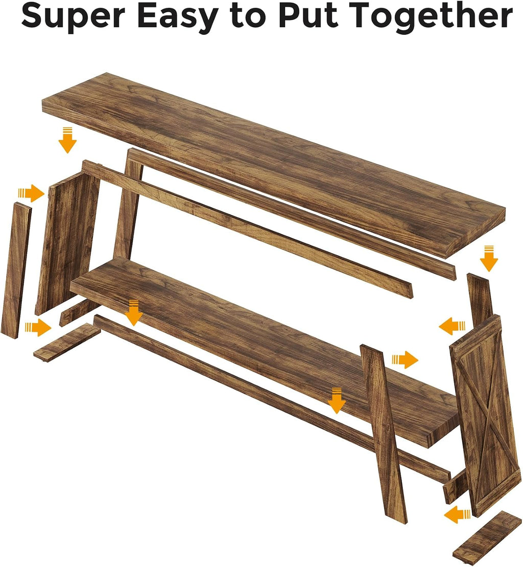 70.9" Extra Long Entryway Table, Farmhouse Wood Console Table with Storage, 2-Tier Narrow Sofa Table Behind Couch for Living Room, Hallway, Entrance, Foyer, Rustic Brown