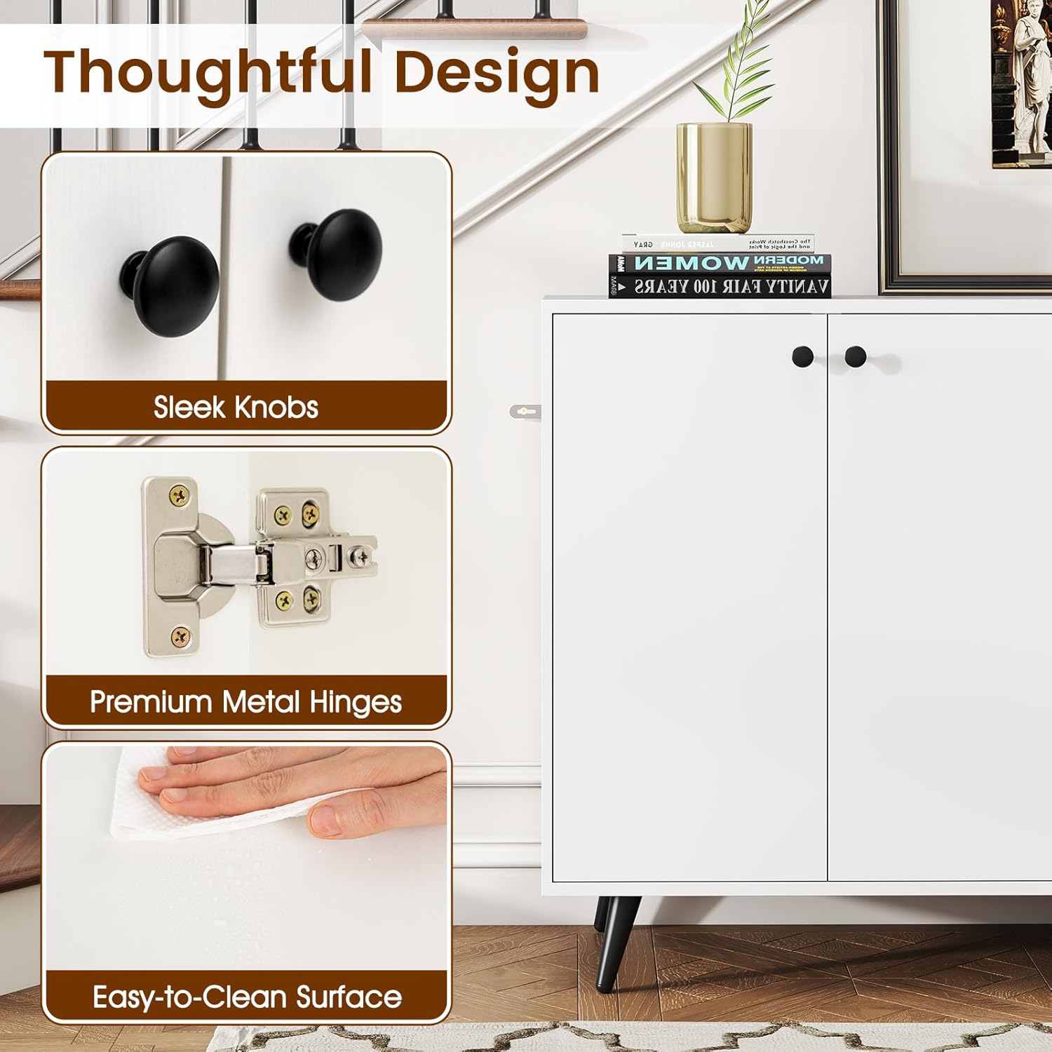 Giantex Sideboard Buffet Cabinet, 50’’ Accent Kitchen Storage Cabinet with 4-Door & 5-Position Adjustable Shelves, Modern White Sideboard with 5 Support Legs, Buffet Table for Coffee Bar, Living Room