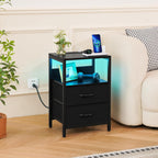Yoobure Nightstand with Charging Station, LED Night Stand with Fabric Drawers and Storage Shelf for Bedroom, Nightstands Bedside Tables with USB Ports & Outlets, Small Night Stands, Bed Side Table