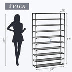 TY ARTS & CULTURE 2 Pack 10-Tiers Shoe Rack Organizer, Sturdy Metal Pipes & Durable Non-Woven Fabric, Space Saving Tall Shoe Shelf Hold 80-100 Pairs, Shoe Racks for Entryway (Black)