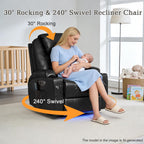 AHMED Dual Motor Power Swivel Rocker Recliner Chair, Faux Leather, Black | Electric Glider Rocking Chair, Massage & Heat, Cup Holders, LED Lights, USB A/USB C Ports