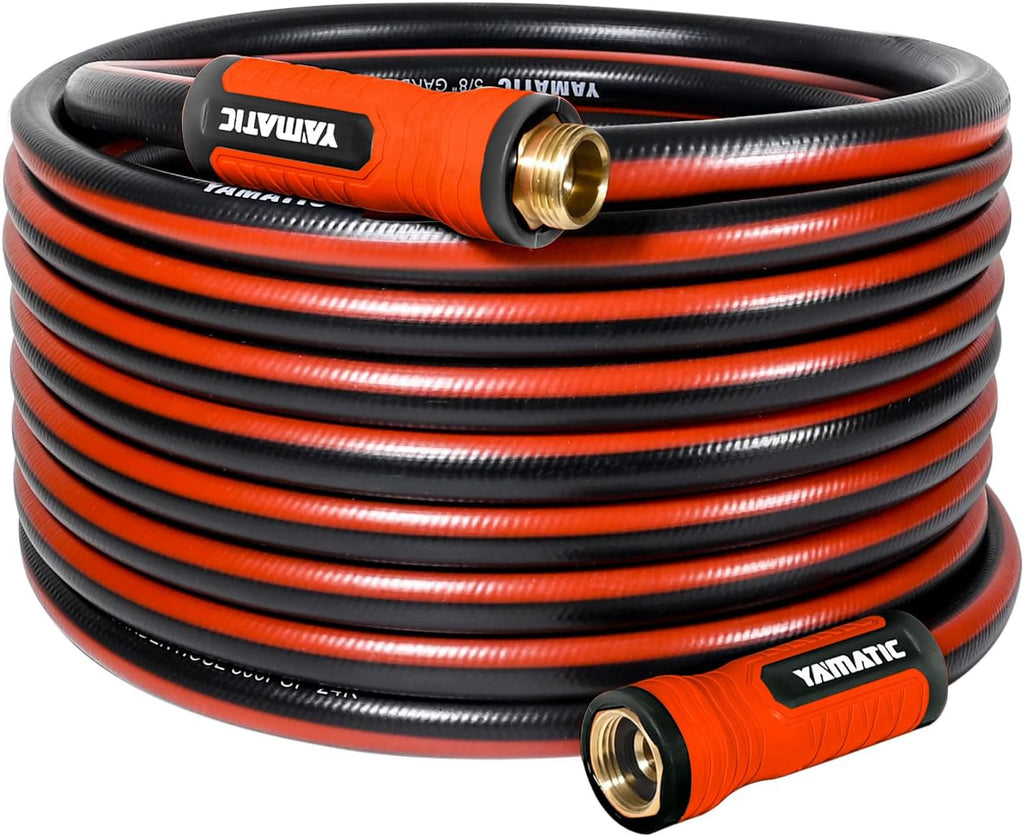 YAMATIC Heavy Duty Garden Hose 50FT x 5/8", Flexible Water Hose with 360° Swivel Handle, 3/4" Brass Male to Female Connectors, Leak-Resistant for All-Weather Outdoor Use