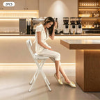Set of 2-Folding Bar Stool Chair W/Back,Tall Foldable Chair Leather Padded | Counter Height Collapsible Stool for Adults Kitchen Island Guitar Shop Cafe Bar-White