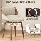 REONEY 360° Swivel Dining Chairs Set of 8, Mid Century Modern Kitchen Chair with Walnut Bentwood Back and Legs, Upholstered PU Leather for Dining Room, Kitchen, Restaurant, Cafe, Beige