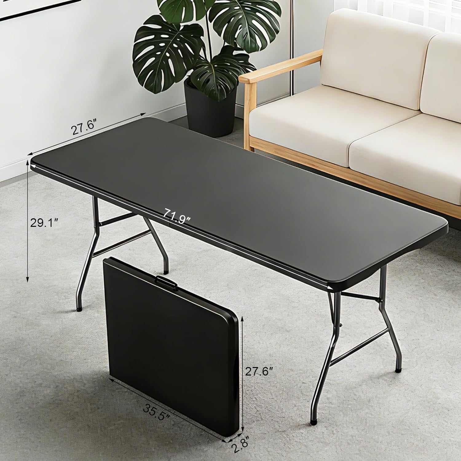 6FT Folding Tables – Heavy Duty Portable Foldable Picnic Table with Built-in Handle, 450 lb Capacity – Ideal for Events, Parties, Crafts, Camping & Dining (6-Pack, Black)