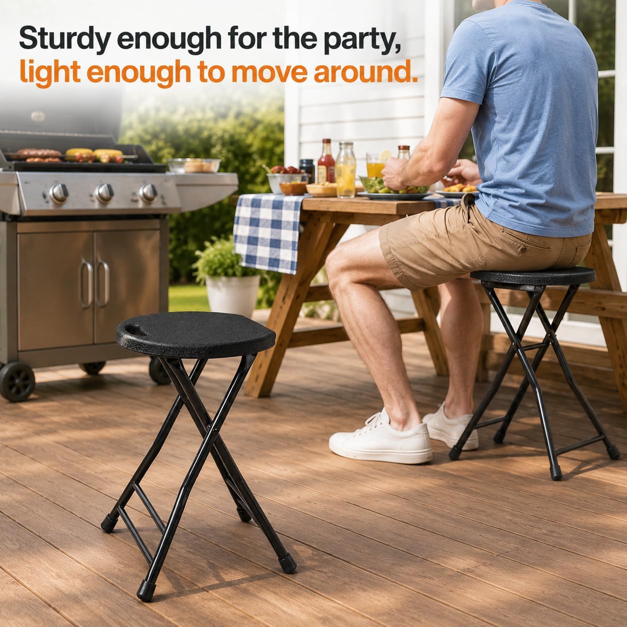 COOZMENT Folding Stool with Handle, Folding Chair,Folding Bar Stool with Non-Slip Feet,Indoor and Outdoor Foldable Stool for Adults(13"×11.5"×18")