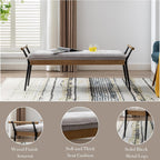 HEAH-YO Modern Dining Bench, 51 Inches Entryway Bench with Armrests, Upholstered Chenille Fabric End of Bench for Bedroom, Grey