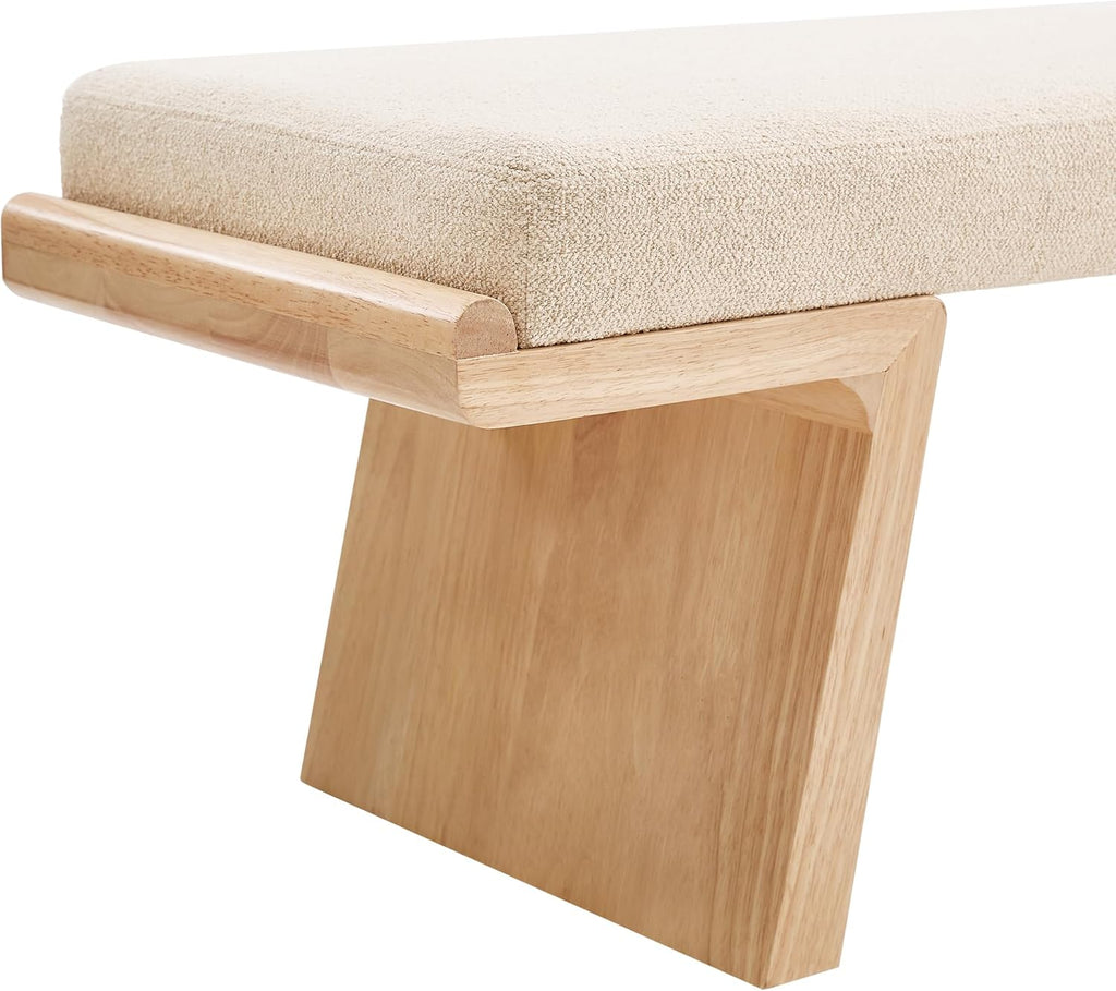 47.2" Natural Wood Bedroom Bench, Upholstered Entryway Bench, Modern End of Bed Ottoman with Soft Padded Seat & Solid Wood Frame for Dining Room and Living Room, Linen