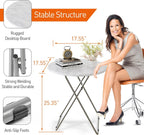 TV Trays Table Set of 4 Round Portable Folding TV Tray Table TV Dinner Tray with Sturdy MDF, No Assembly Required, 17.5 x 17.5 x 26 in (White Marble, 4Pcs)