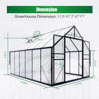 8x12 FT Greenhouse for Outdoors, Polycarbonate Green House with Adjustable Roof Vent and Rain Gutter, Aluminum Large Walk-in Greenhouse with Quick Setup Structure for Outside Garden Backyard Patio