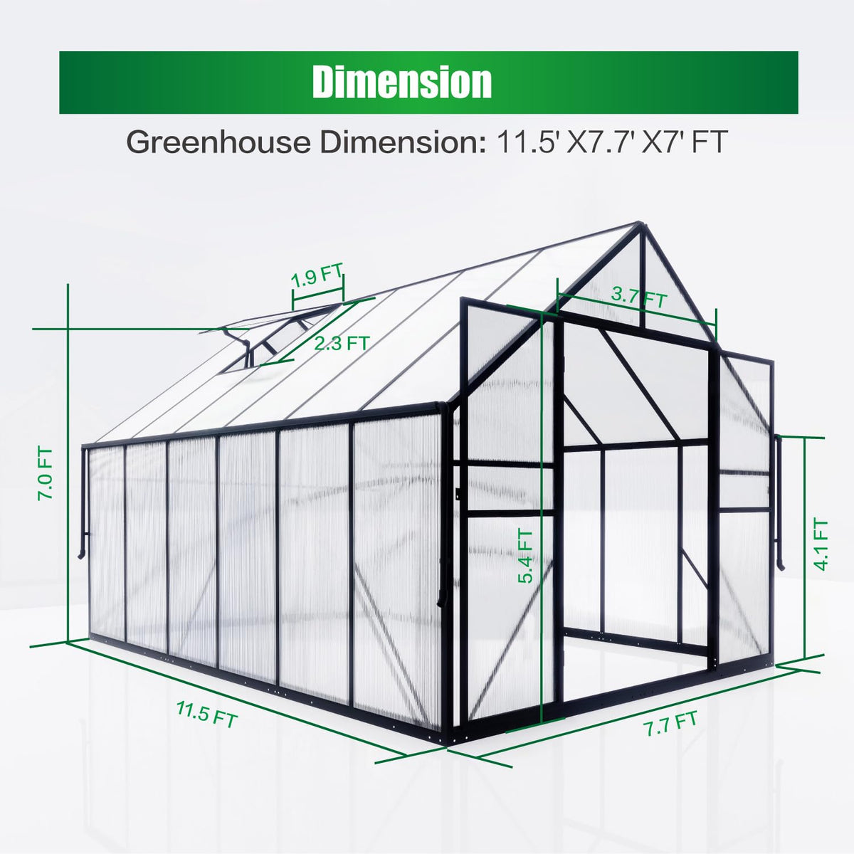 8x12 FT Greenhouse for Outdoors, Polycarbonate Green House with Adjustable Roof Vent and Rain Gutter, Aluminum Large Walk-in Greenhouse with Quick Setup Structure for Outside Garden Backyard Patio
