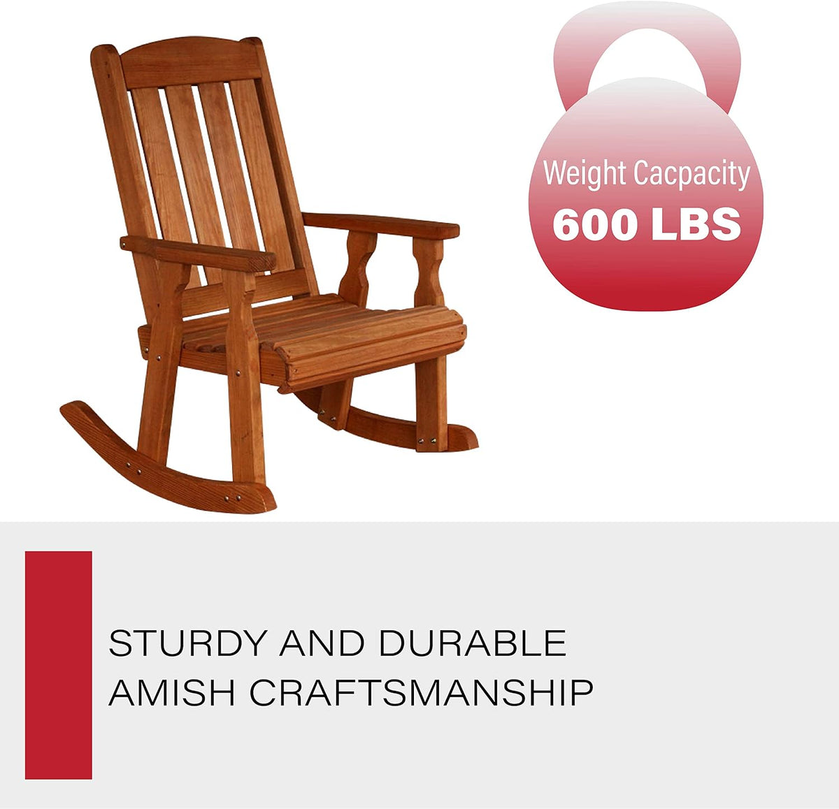 Amish Heavy Duty Mission Pressure Treated Outdoor Rocking Chair (Cedar Stain) - 600 Lb. Weight Capacity Porch Rocker