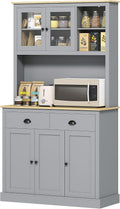 Pantry Cabinet 71-inch freestanding, Four Adjustable Shelves at Three Positions, Wide countertop Cable Hole, Gray and Yellow Oak Design