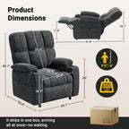 AMADA HOMEFURNISHING Power Recliner Chair for Adults, One-Touch Synchronized Electric Recliner with USB Ports, Cup Holder & Side Pockets, Thick Seat Cushion, Chenille, Living Room & Bedroom