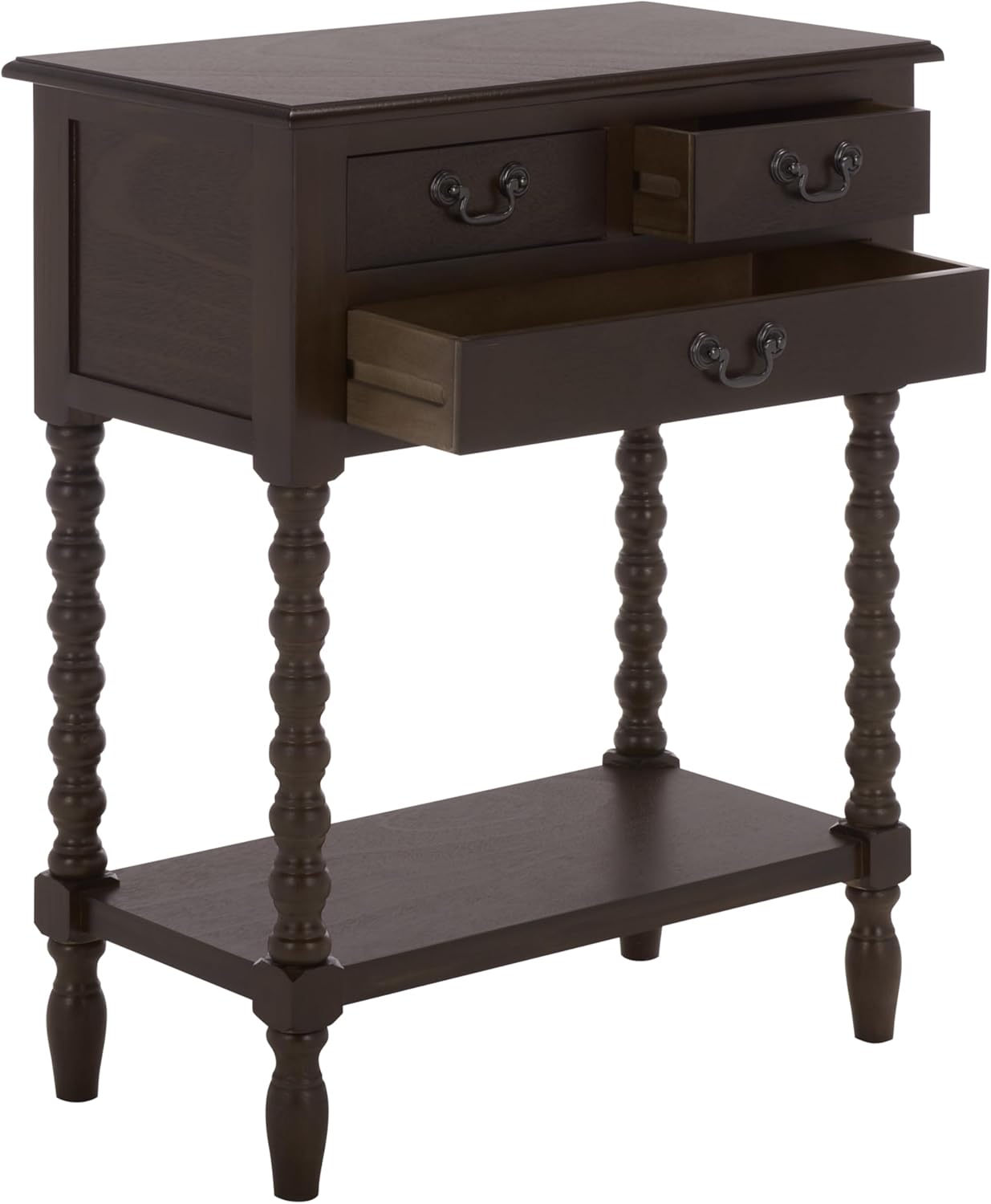 SAFAVIEH Furniture - Athena 3-Drawer Console Table - Dark Chocolate - Solid Wood - Farmhouse Classic Design - Ideal for Entryway, Living Room, Hallway, 23.5" W x 13" D x 29.5" H (CNS5703D)