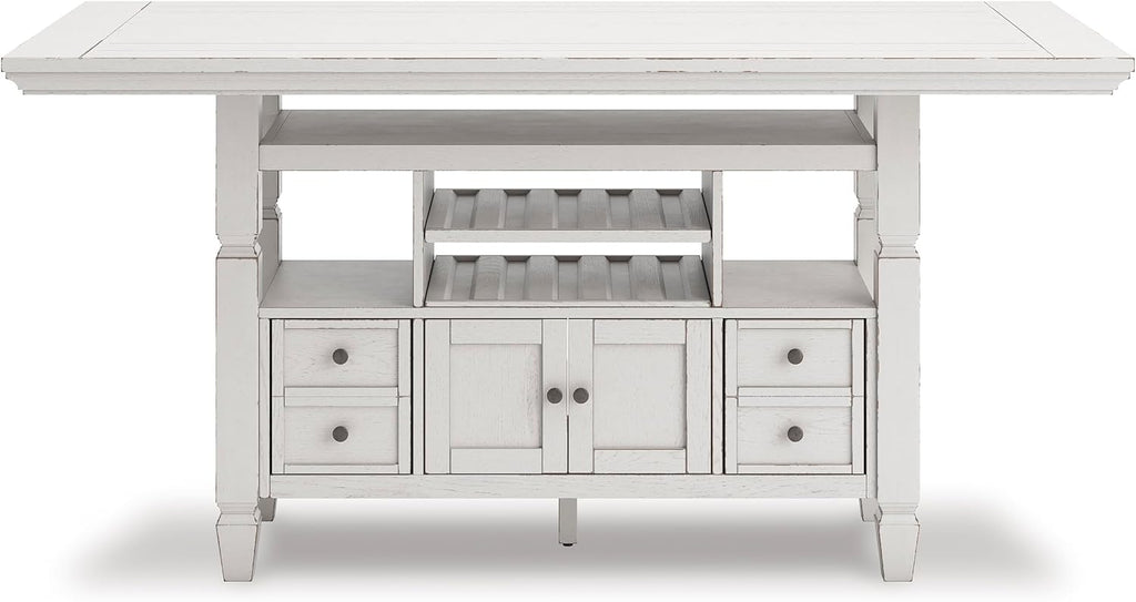 Signature Design By Ashley Robbinsdale 72-Inch Counter Height Dining Table with Kitchen Island Storage, Rubberwood Solids, Ash Veneer and MDF Substrates, Antique White