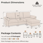 SITJOY Faux Leather Modular Sectional Sofa with Storage, Mid Century Modern Sectional Couches for Living Room, 11.8" Wide Armrests, 96" Wide 3 Seater L Shaped Couch with Chaise, Brown