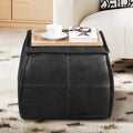 Couchus Genuine Leather Ottoman, Square Pouf Footstool (Square, Black)