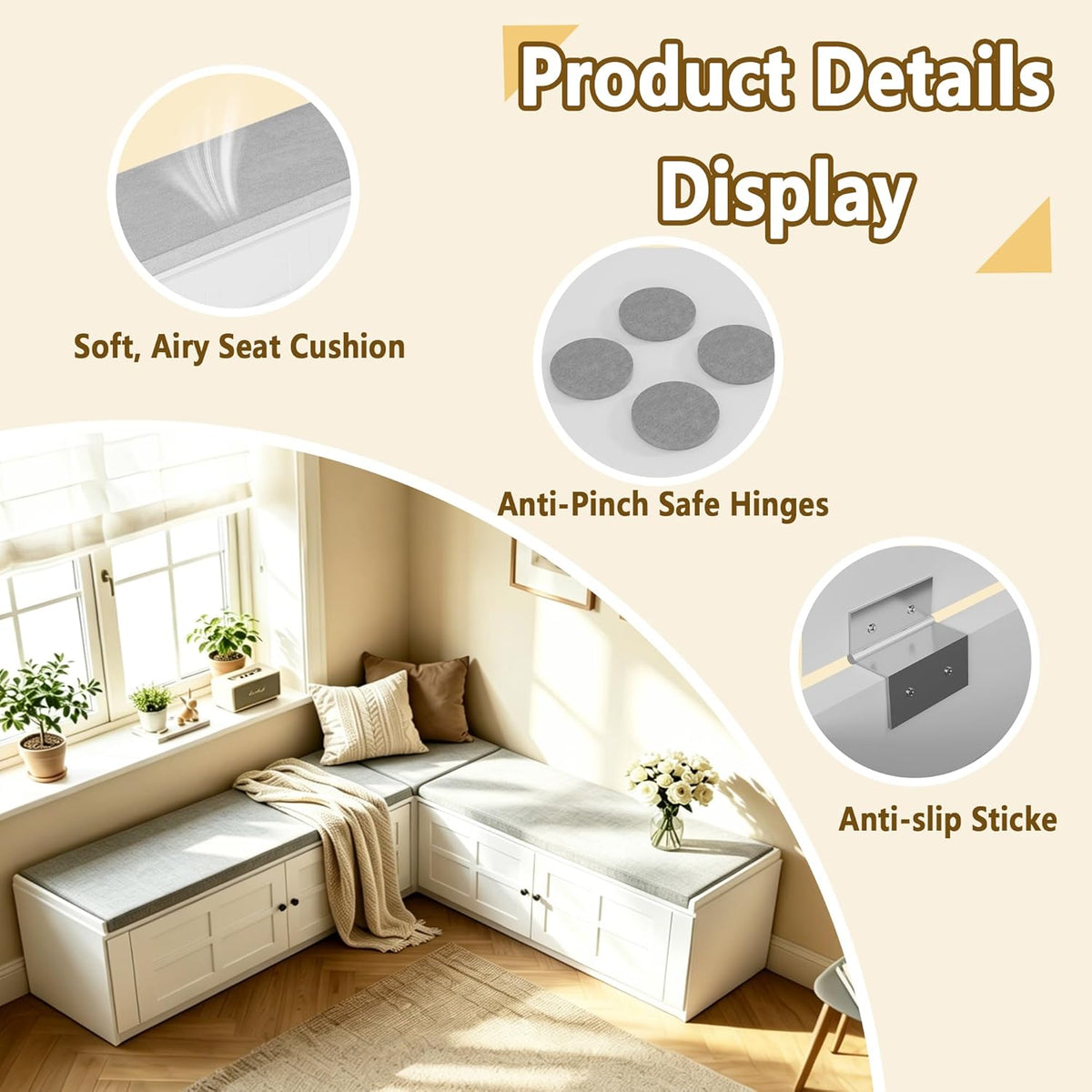 L-Shape Storage Bench with Cushion, Backless Corner Dining Nook Bench with Hidden Storage for Kitchen, Entryway, Cloakroom