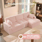 GOSUHI 113" L-Shaped Cloud Couch, Modular Sectional, Deep Seats, Pink | Pocket Spring Cushions, Oversized 3-Seater, Right Facing Chaise, Corduroy Upholstery Couches for Living Room
