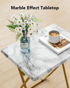 HUANUO Folding TV Tray Table, No Assembly TV Tray with Marble-Look Top | Versatile TV Tray Table - Perfect for Meals, Snacks & Laptops Fits Sofas, Bedsides & Small Spaces - Folds Flat for Storage