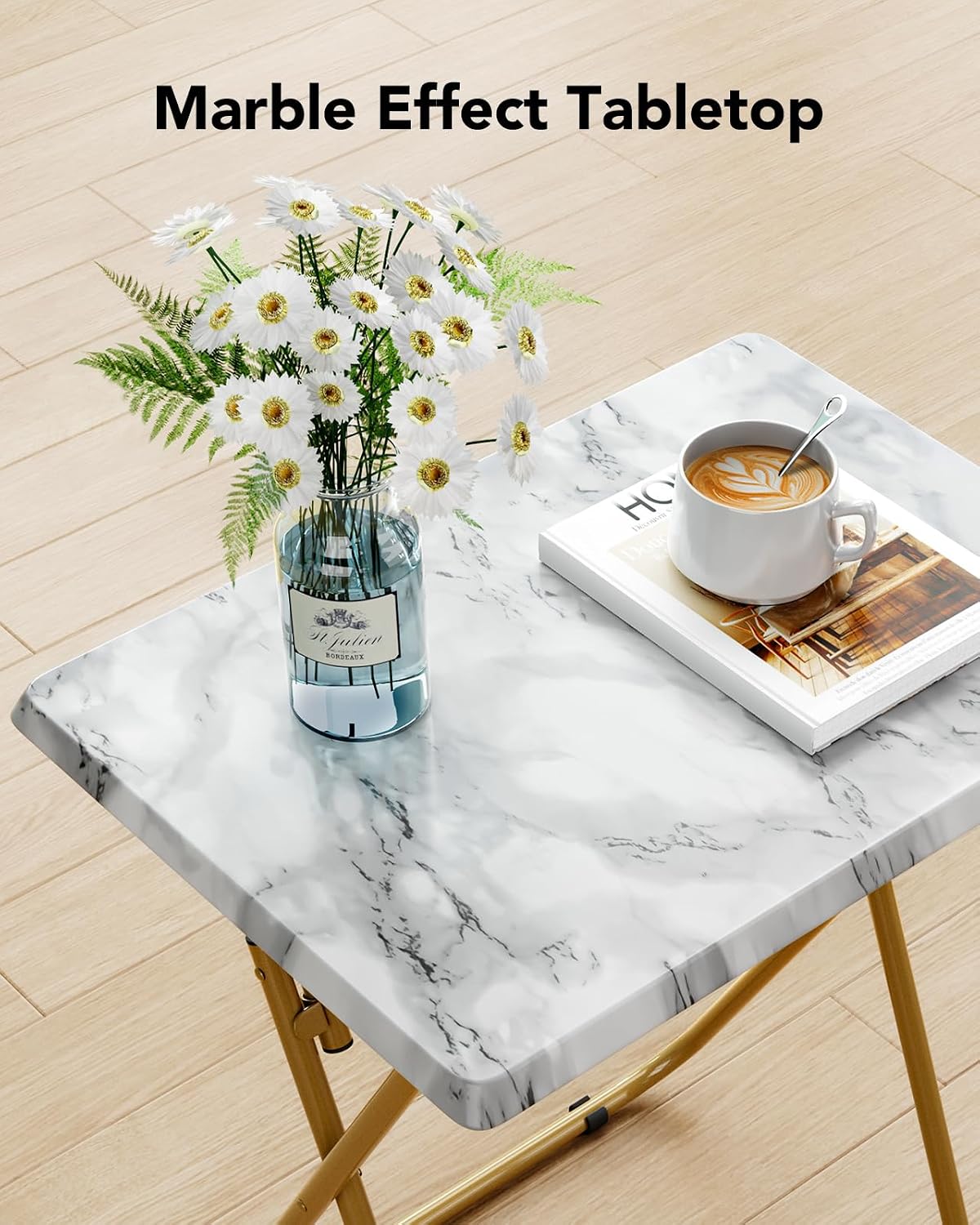 HUANUO Folding TV Tray Table, No Assembly TV Tray with Marble-Look Top | Versatile TV Tray Table - Perfect for Meals, Snacks & Laptops Fits Sofas, Bedsides & Small Spaces - Folds Flat for Storage