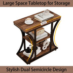 3 Tier End Table with Storage, Narrow End Table for Living Room and Bedroom, Small Space Wood and Metal Side Table, Rustic Brown